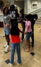 Youth participants in a team-building activity.